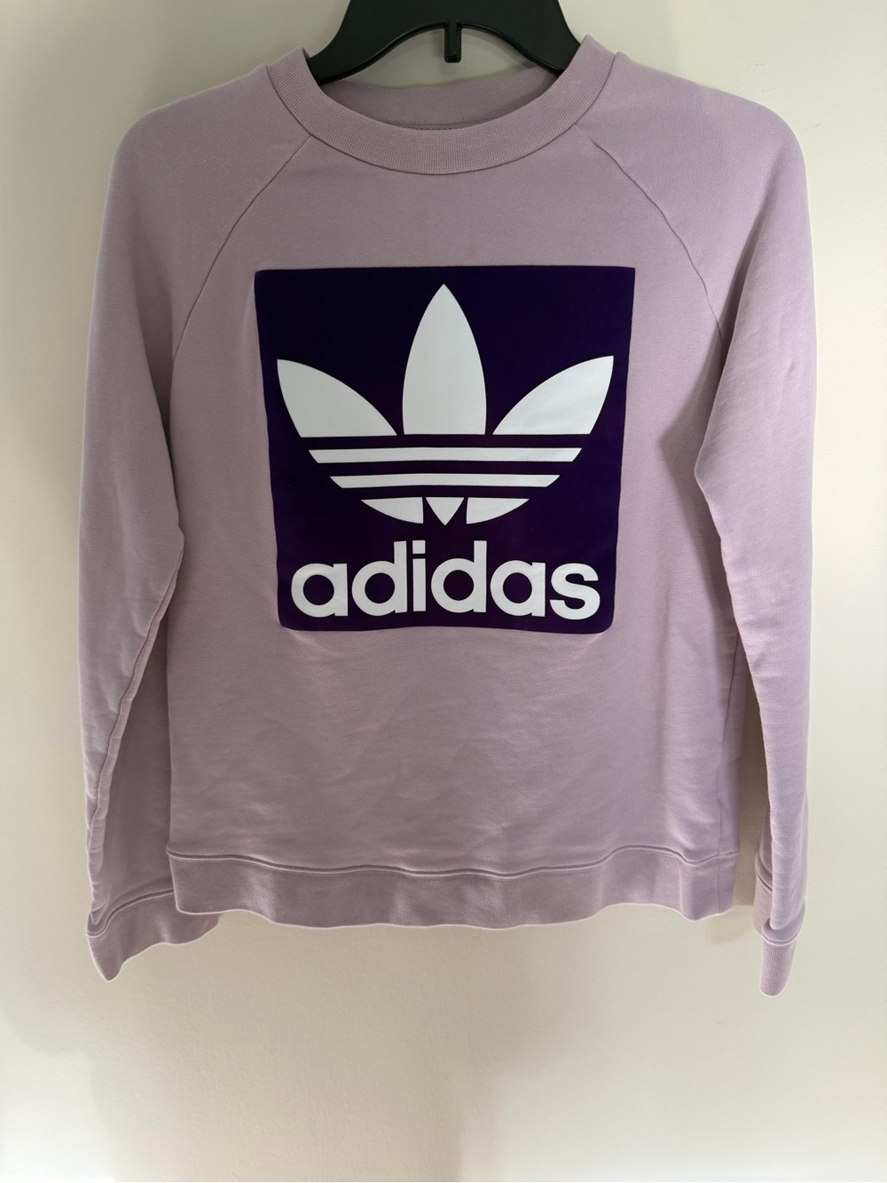 Adidas Originals Women’s Small Lavender Velvet Trefoil Logo Sweatshirt NWOT